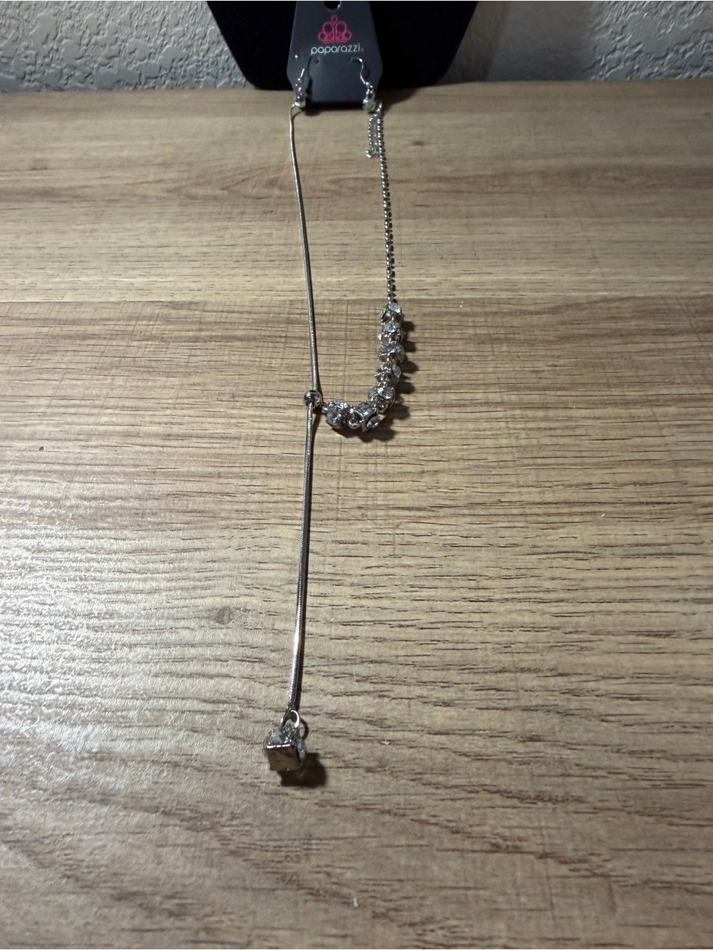 paparazzi Silver Curved Crystal Lariat Necklace